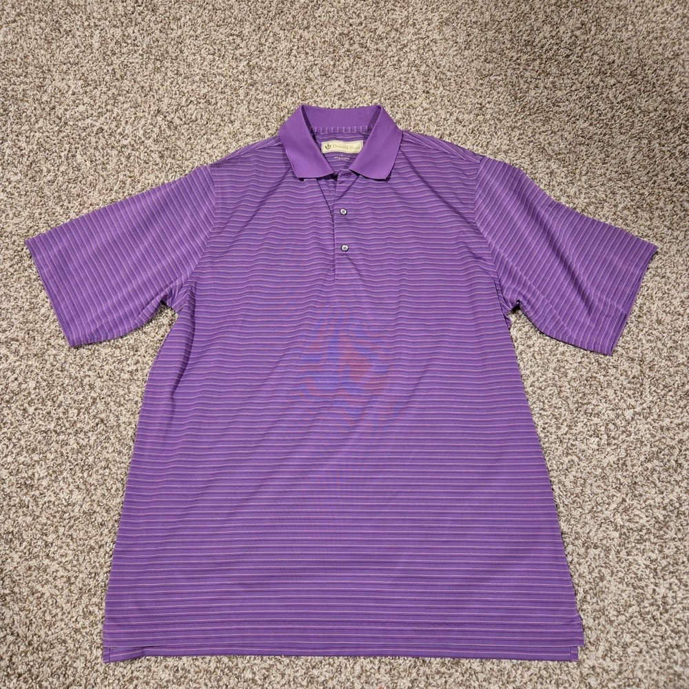 Donald Ross Polo Shirt Mens Large Purple Striped Golf Short Sleeve Logo 1910 - Picture 1 of 8